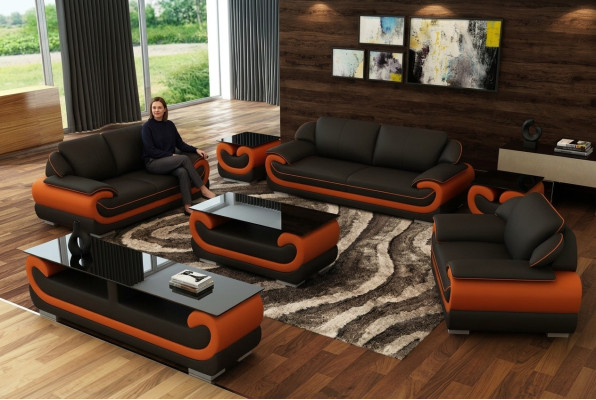 Sofá de cuero Conjunto de sofás modernos de diseño de 3+1+1 plazas.