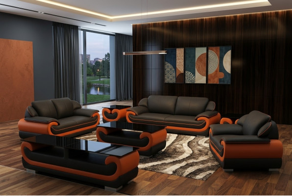 Sofá de cuero Conjunto de sofás modernos de diseño de 3+1+1 plazas.