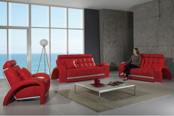 Sofá de cuero, sofá de salón, conjunto de sofás de 3+1+1 plazas