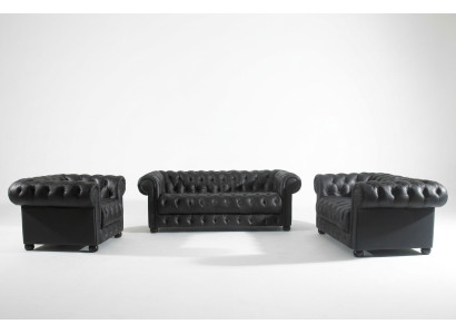 Sofá de cuero juego de almohadillas Chesterfield sillas diseño sofá sofá juego.