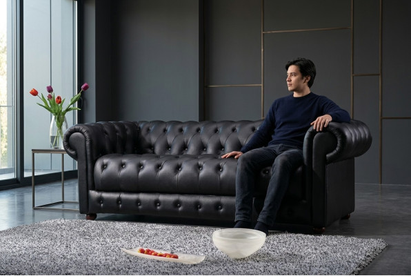 Sofá Chesterfield de diseño con tapizado, 3 plazas, nuevo.