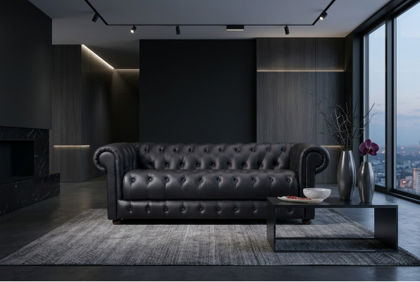 Sofá Chesterfield de diseño con tapizado, 3 plazas, nuevo.