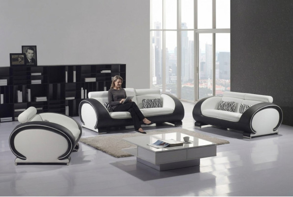 Diseño de sofá de tres plazas con sillón tapizado, sofá de cuero.
