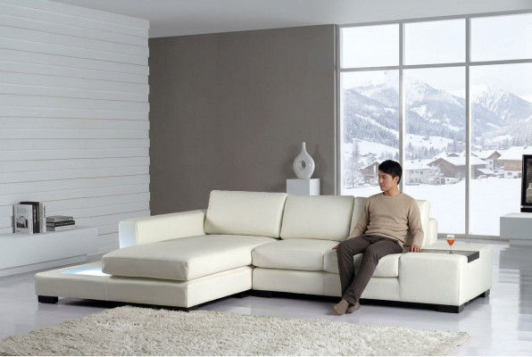 Sofá en forma de L Couch Conjunto de cojines Diseño Sofá de esquina de cuero