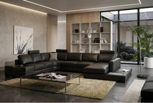 Sofá de cuero Sofá de diseñador Forma en U Paisaje de estar Sofá Decoración Acolchado Sofá de esquina