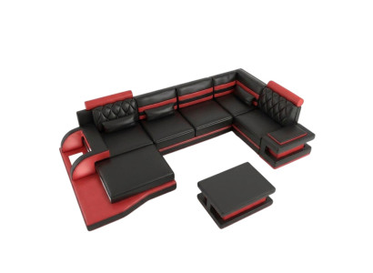 Sofá de esquina Sofá de cuero Big xxl Forma U Sofá de salón Sofá Conjunto