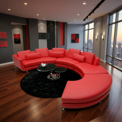 Sofá esquinero de esquina rojo, sofá redondo, conjunto de áreas de estar, sofá redondo, juego de muebles tapizados, sofás.