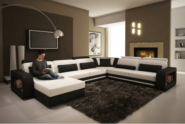 Sofá en forma de U Sofá tapizado sofá de esquina Conjunto de sala de estar Diseño de cuero