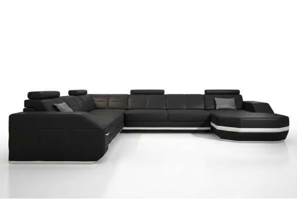 Sofá de esquina de cuero grande XXL en forma de U, conjunto de decoración de sofá sofá.