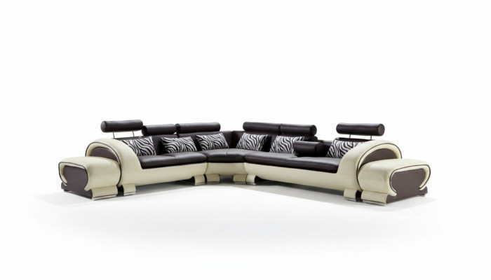 Sofá esquinero en forma de L con 2 taburetes, sofá, diseño gris, tapizado de cuero moderno.