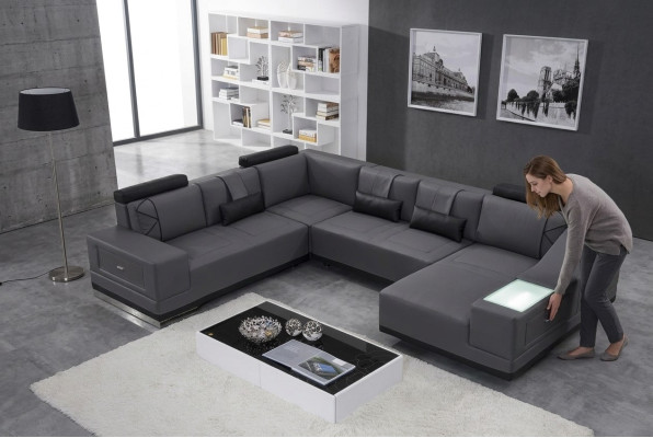 Sofá de esquina de cuero grande xxl en forma de U conjunto de sofás decorativos para el hogar.