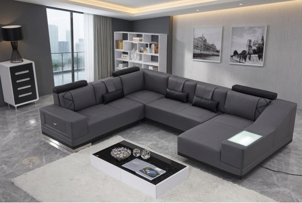 Sofá de esquina de cuero grande xxl en forma de U conjunto de sofás decorativos para el hogar.