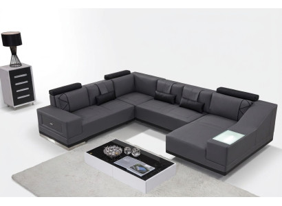 Sofá de esquina de cuero grande xxl en forma de U conjunto de sofás decorativos para el hogar.