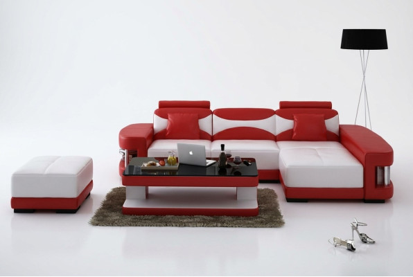 Sofá de piel sofá en forma de L otomana set acolchado sofá diseño