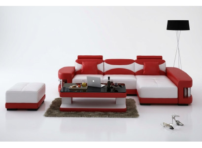 Sofá de piel sofá en forma de L otomana set acolchado sofá diseño
