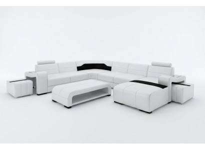 Sofá de esquina modular con cojines y sillones + 2 taburetes.