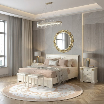Cama + 2 mesitas de noche 3 piezas Conjunto de dormitorio Diseño Moderno Lujo Muebles Clásicos Madera maciza