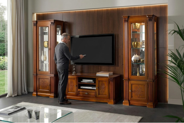Clásico salón vitrina aparador RTV estante pared armario 3 piezas de madera maciza