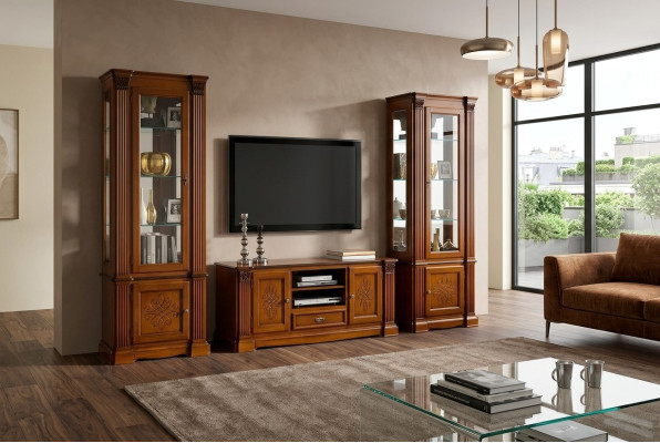 Clásico salón vitrina aparador RTV estante pared armario 3 piezas de madera maciza