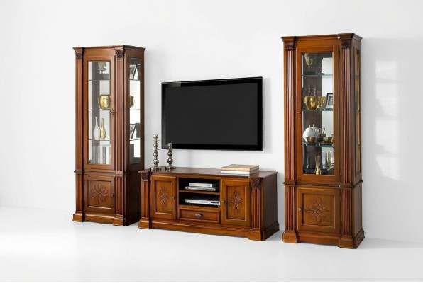 Clásico salón vitrina aparador RTV estante pared armario 3 piezas de madera maciza