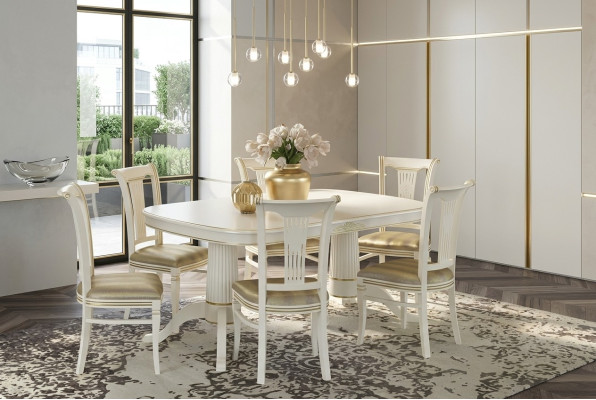 Establezca 4 sillas de comedor de diseño de grupo de muebles con respaldo de madera.