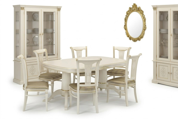 Establezca 4 sillas de comedor de diseño de grupo de muebles con respaldo de madera.