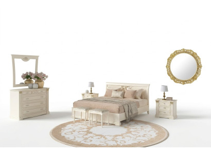 Cama Mesita de noche Cómoda Conjunto de dormitorio de 7 piezas Diseño Lujo Dormitorio Madera maciza