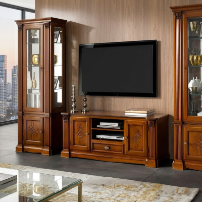 Sala de estar estilo antiguo cómoda de madera armario de televisión barroco italiano.