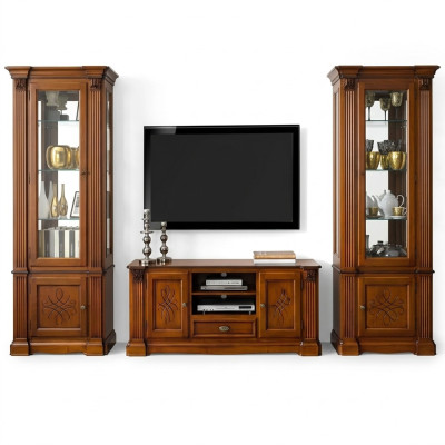 Sala de estar estilo antiguo cómoda de madera armario de televisión barroco italiano.