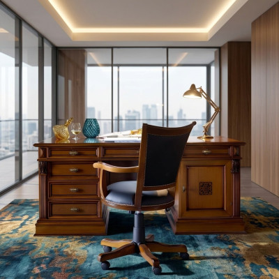 Conjunto de lujo de oficina Washington Muebles de oficina italianos 3 piezas Barroco Rococó Madera maciza