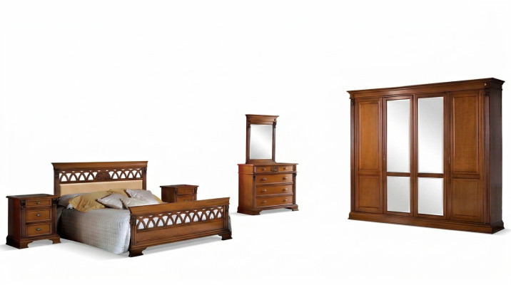 Dormitorio completo con cómoda, cama, armario, dos camas, mesita de noche. 6 piezas de madera maciza.