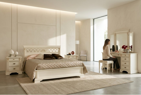Juego de dormitorio de lujo de 6 piezas. Cama 2 mesitas de noche tocador muebles de diseñador de madera maciza.