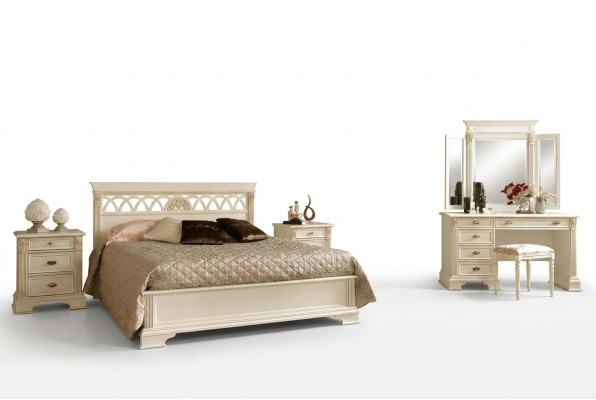 Juego de dormitorio de lujo de 6 piezas. Cama 2 mesitas de noche tocador muebles de diseñador de madera maciza.