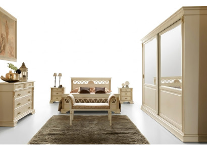 Set de dormitorio diseño moderno lujo cama + 2 mesitas de noche de madera maciza