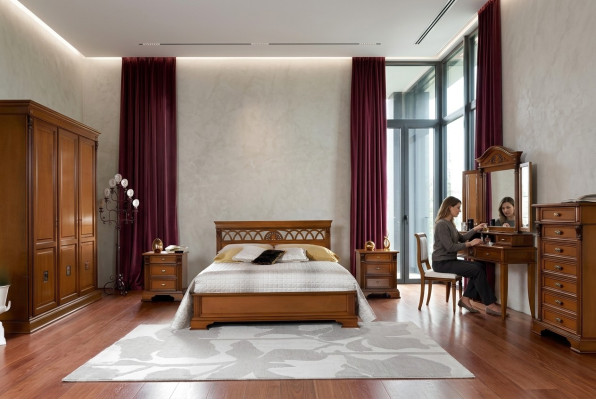 Juego de dormitorio de lujo de 8 piezas. Cama + 2 mesitas de noche + tocador Muebles de diseñador de madera maciza.