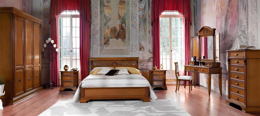 Juego de dormitorio de lujo de 8 piezas. Cama + 2 mesitas de noche + tocador Muebles de diseñador de madera maciza.