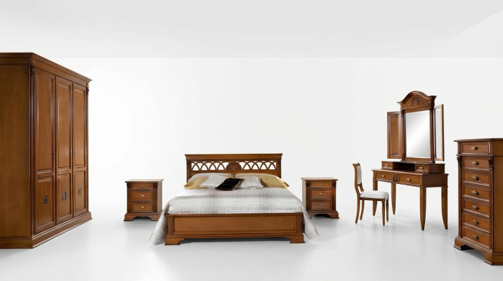 Juego de dormitorio de lujo de 8 piezas. Cama + 2 mesitas de noche + tocador Muebles de diseñador de madera maciza.
