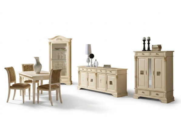 Juego de comedor completo 4 sillas Aparador Conjunto de 8 piezas Mesa Cómoda Grupo de madera maciza