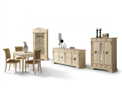 Juego de comedor completo 4 sillas Aparador Conjunto de 8 piezas Mesa Cómoda Grupo de madera maciza