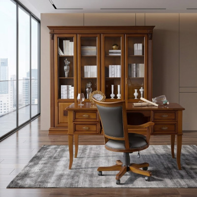 Silla de oficina ejecutiva de cuero diseño barroco.