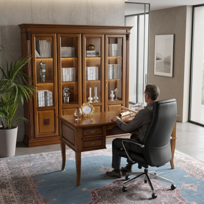 Conjunto de oficina, escritorio, mesa, silla de jefe, sillón, set de 2 piezas, barroco.