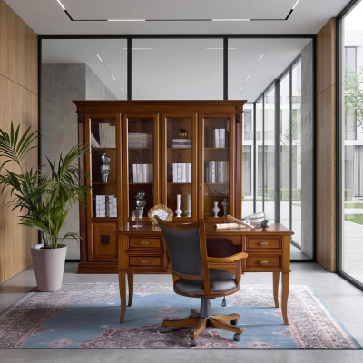 Conjunto de oficina, escritorio, mesa, silla de jefe, sillón, set de 2 piezas, barroco.