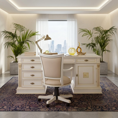 Juego de oficina escritorio silla de jefe Barroco Rococó 2 piezas Set madera maciza