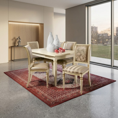 Mesa de comedor + 4 sillas, conjunto de comedor de madera maciza de 5 piezas.