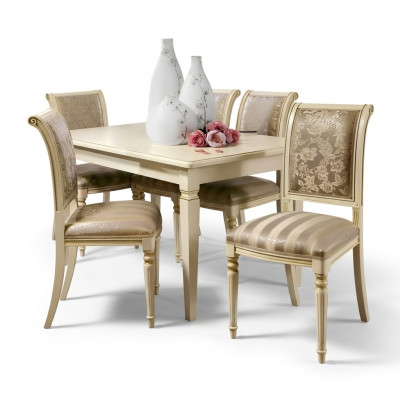 Mesa de comedor + 4 sillas, conjunto de comedor de madera maciza de 5 piezas.