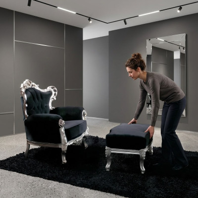 Silla + Reposapiés Sillón Tapizado Diseño Lujo Madera Maciza Clásico Barroco Rococó Conjunto