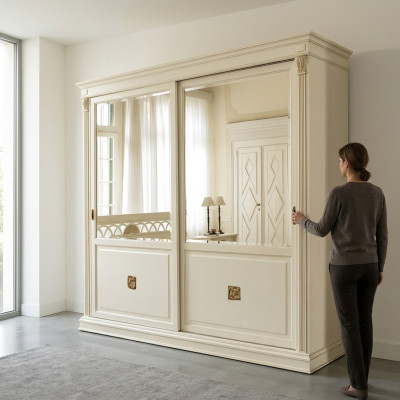 Noble armario de diseño de lujo con puertas correderas, armarios de dormitorio de madera maciza nuevos.