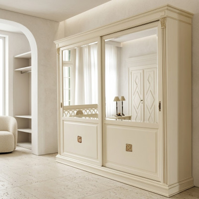 Noble armario de diseño de lujo con puertas correderas, armarios de dormitorio de madera maciza nuevos.