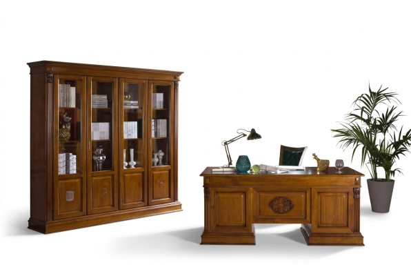 Escritorio Mesa de oficina Mesas de madera noble de estilo barroco rococó antiguo de 185x90 cm.