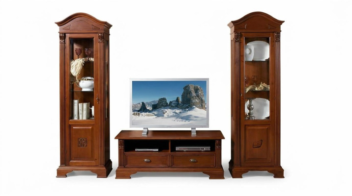 Conjunto de pared de salón con vitrinas, vitrina, cómoda, muebles de salón, juego de muebles de madera maciza.
